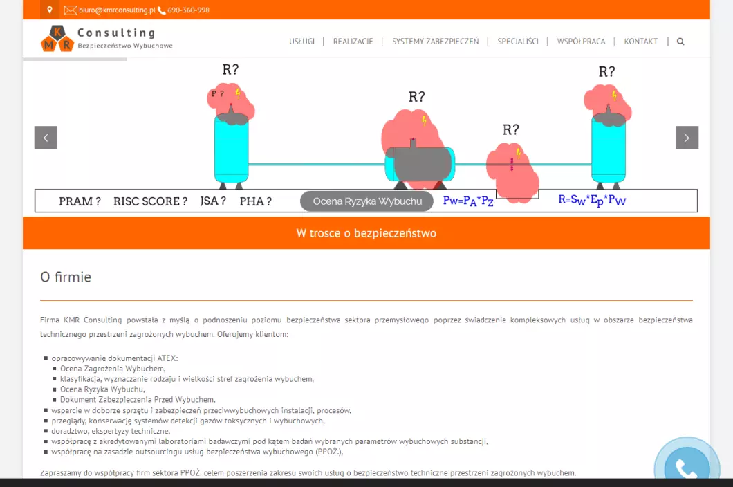 Zrzut ekranu strony KMR Consulting Bezpieczeństwo Wybuchowe