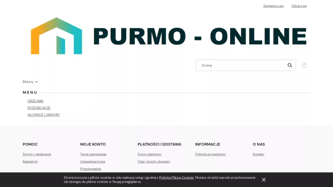 Zrzut ekranu strony Grzejniki, kaloryfery, akcesoria | Sklep internetowy Purmo-online