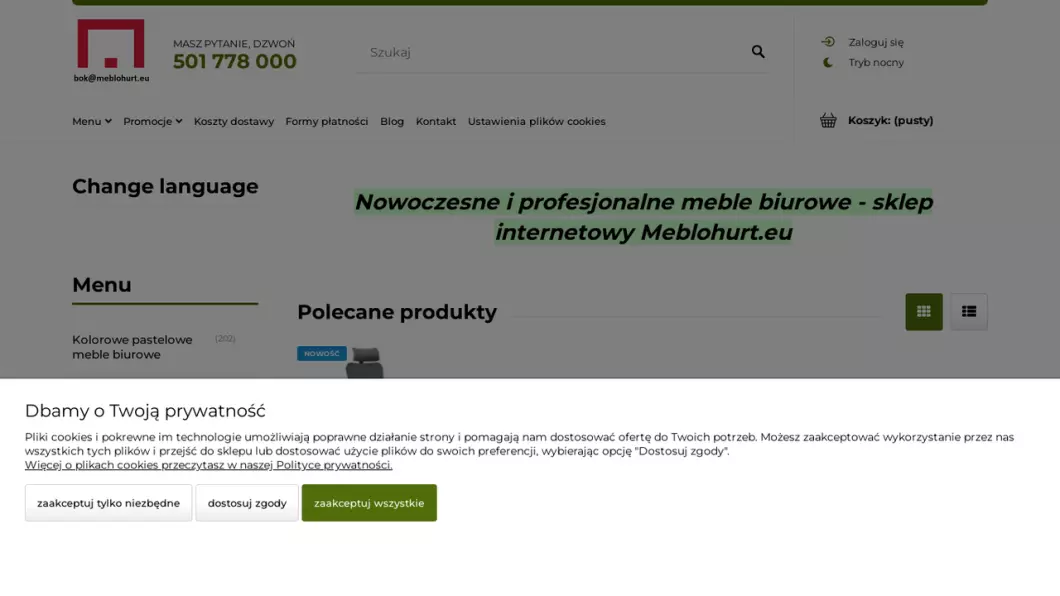 Zrzut ekranu strony Meble biurowe Meblohurt.eu
