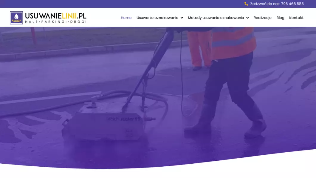 Zrzut ekranu strony MalowanieLinii.pl - Malowanie linii na halach, drogach i parkingach