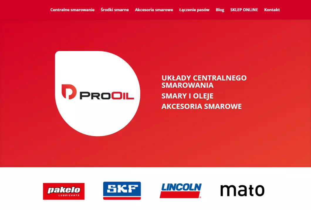Zrzut ekranu strony Prooil - Układy centralnego smarowania
