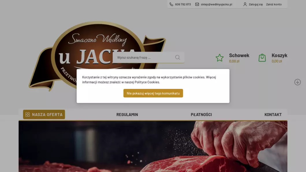 Zrzut ekranu strony Swojskie wędliny | Internetowy sklep mięsny Wędliny U Jacka