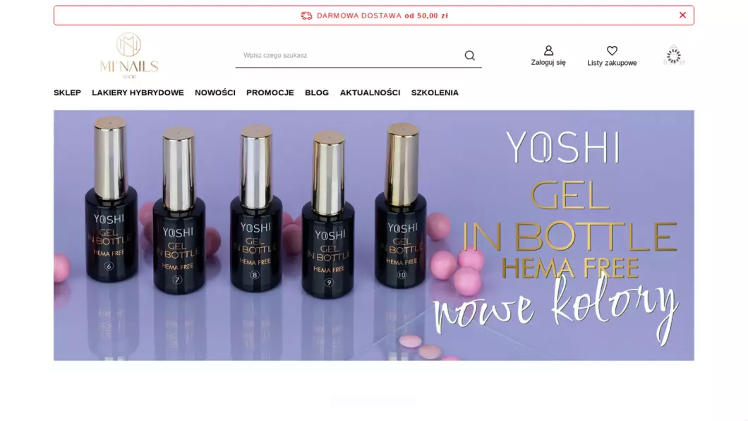 Zrzut ekranu strony Lakiery hybrydowe Mi'nails