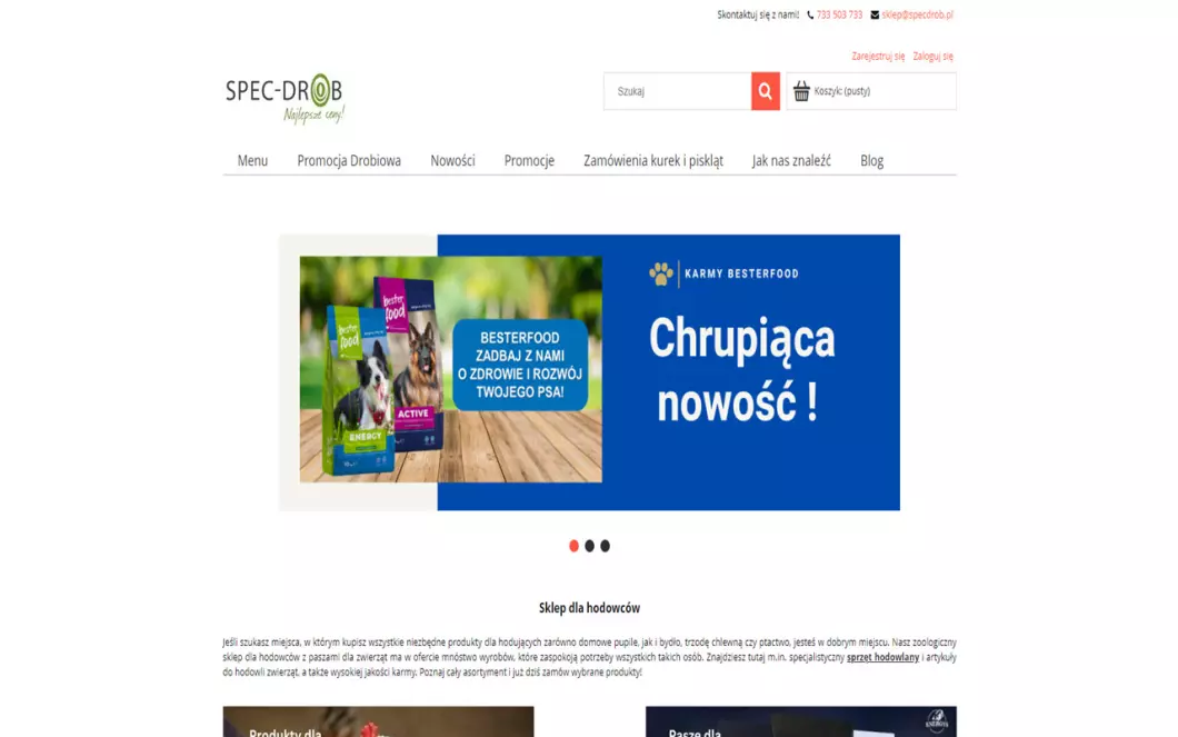 Zrzut ekranu strony Spec-Drob - sklep dla hodowców