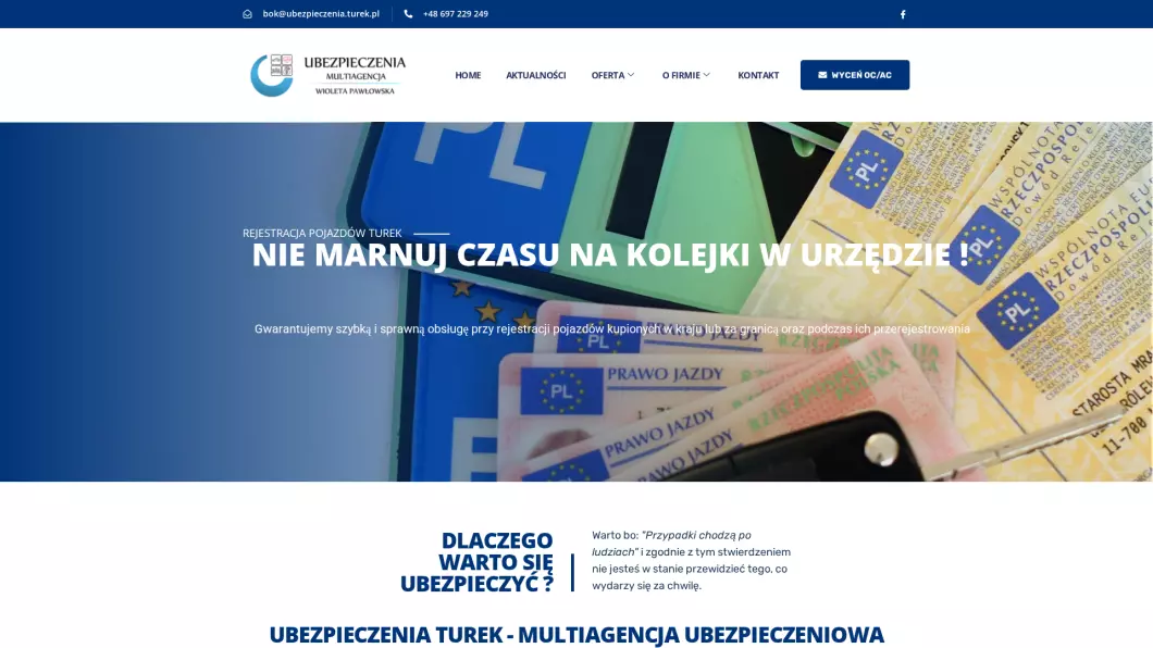 Zrzut ekranu strony Ubezpieczenia Turek - Multiagencja Ubezpieczeniowa Wioleta Pawłowska